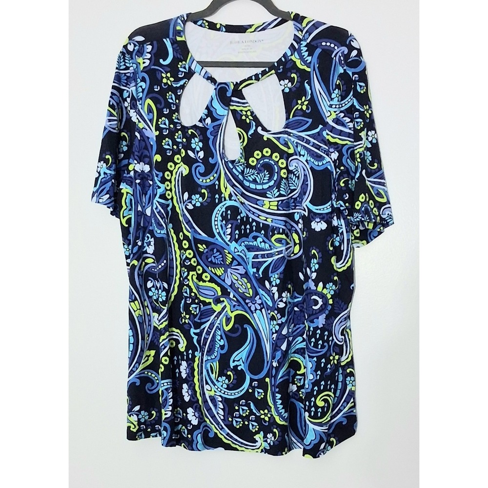 Jessica London Tunic Top Women's 18/20 Blue Paisley Keyhole Neck Pullon Preowned